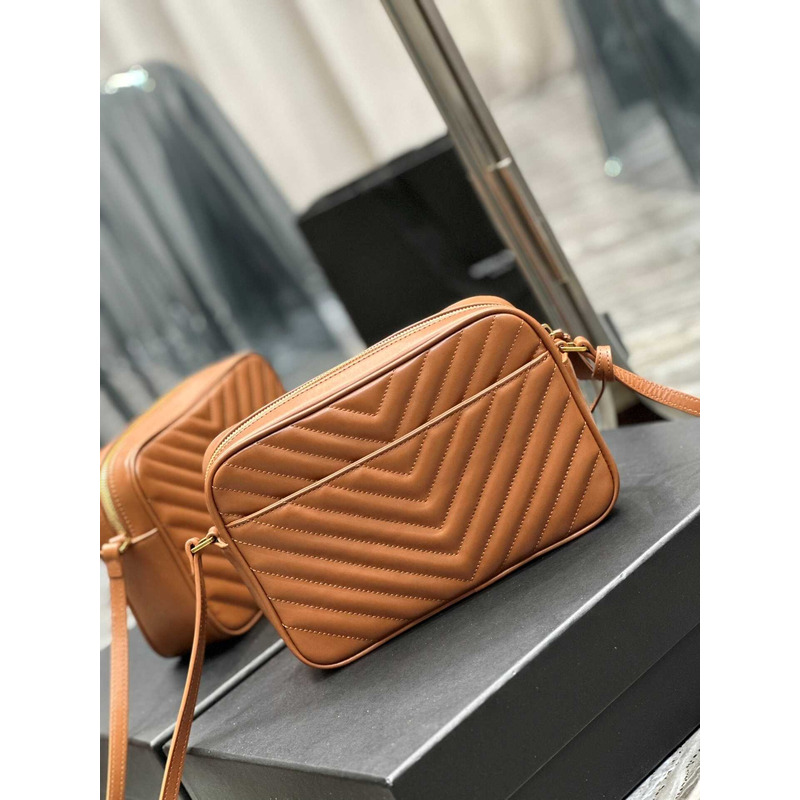 Saint Laurent Calfskin Matelasse Monogram Lou Camera Bag Cinnamon