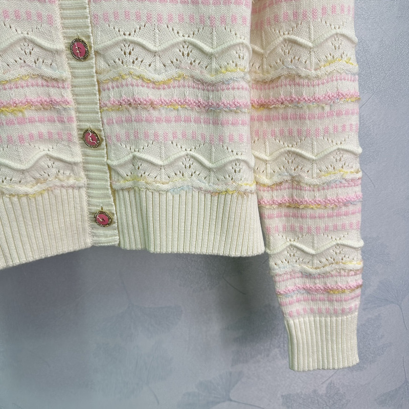 Ch*el knitted hollow long sleeve pink
