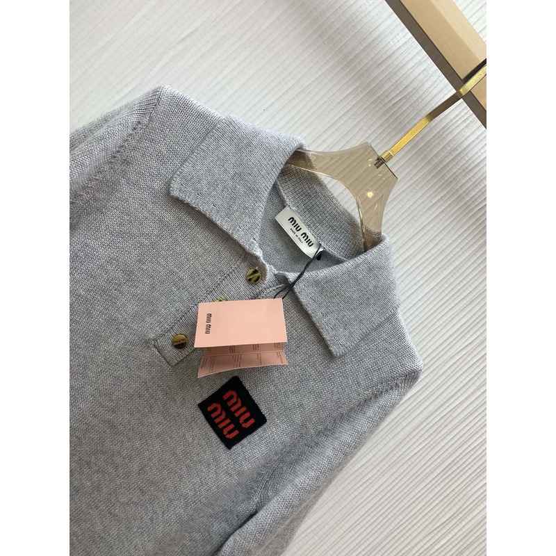 Miumiu Cotton Jersey Polo Shirt Grey