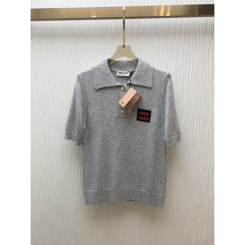 Miumiu Cotton Jersey Polo Shirt Grey