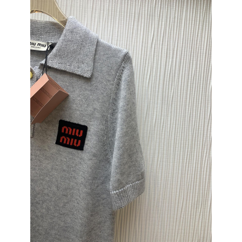 Miumiu Cotton Jersey Polo Shirt Grey