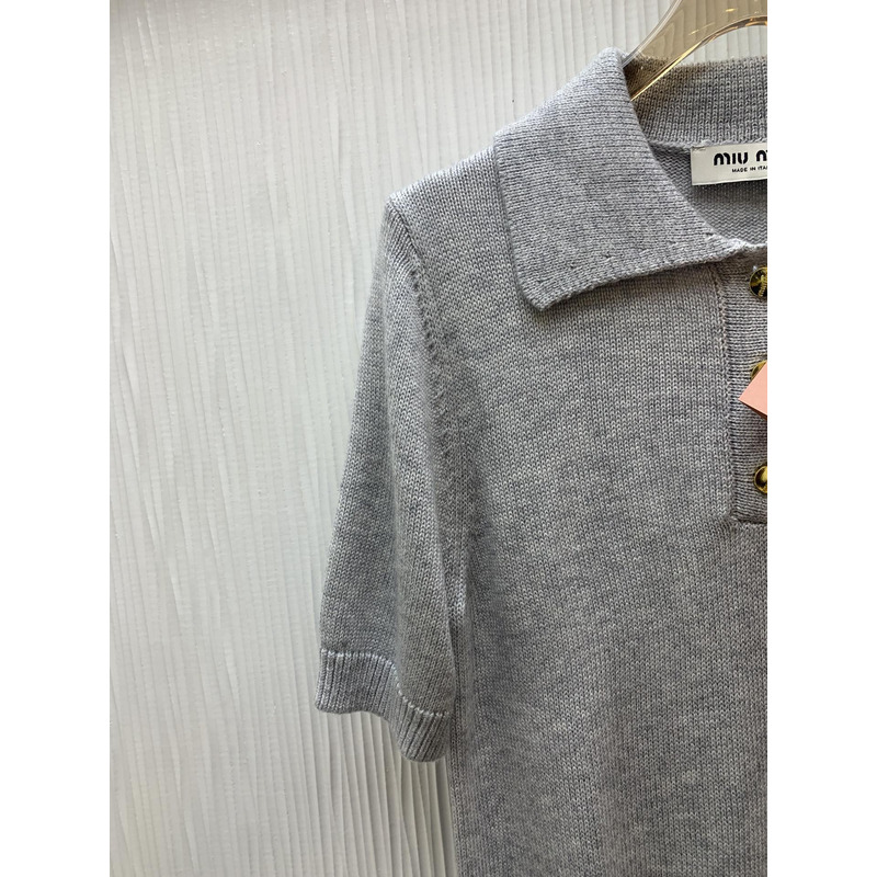 Miumiu Cotton Jersey Polo Shirt Grey