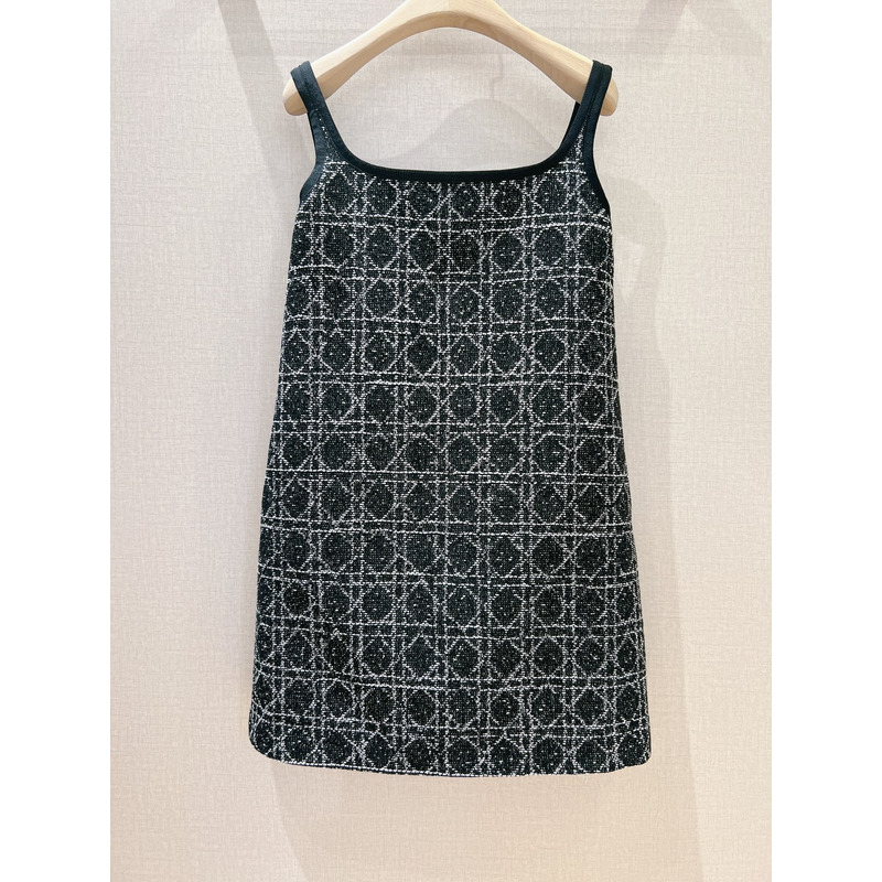 D*or macrocannage short dress technical cotton tweed black&white