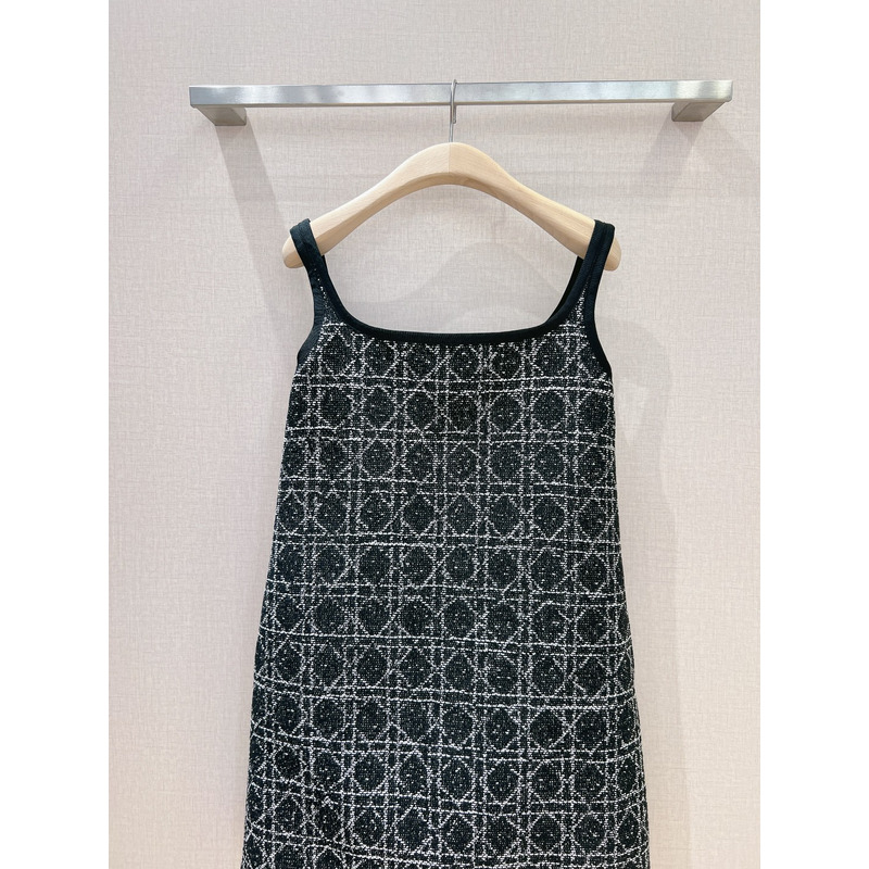D*or macrocannage short dress technical cotton tweed black&white