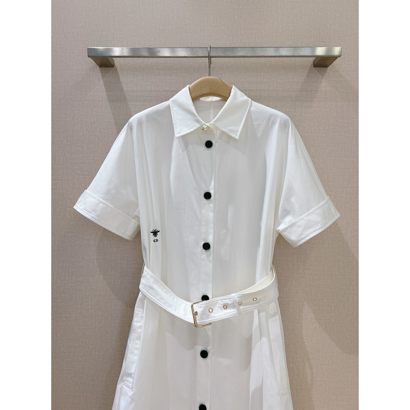 D*or belted shirtdress ecru cotton and silk poplin white