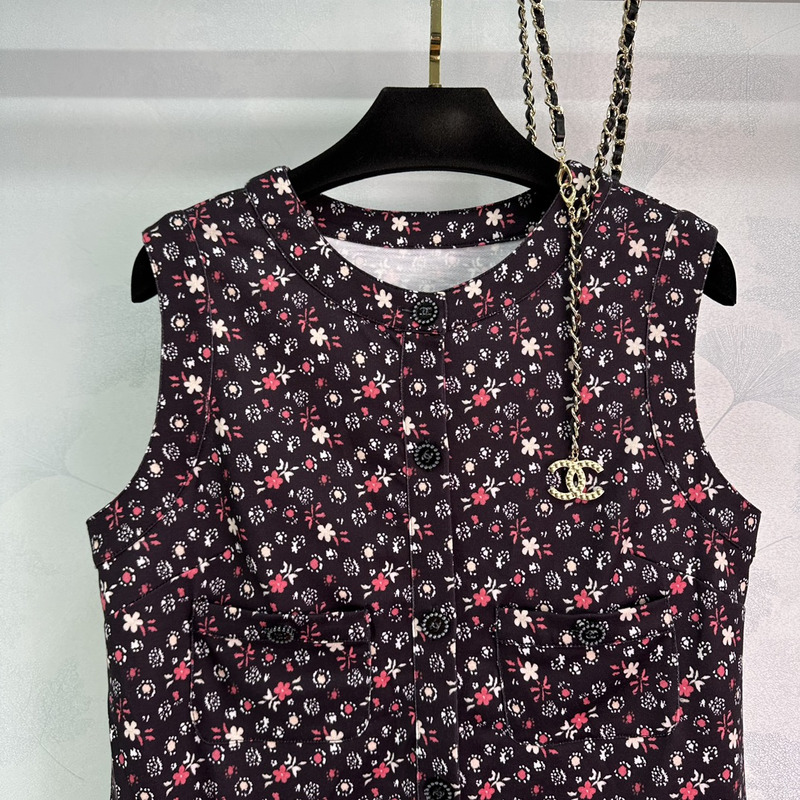 Ch*el top printed cotton black&multicolor