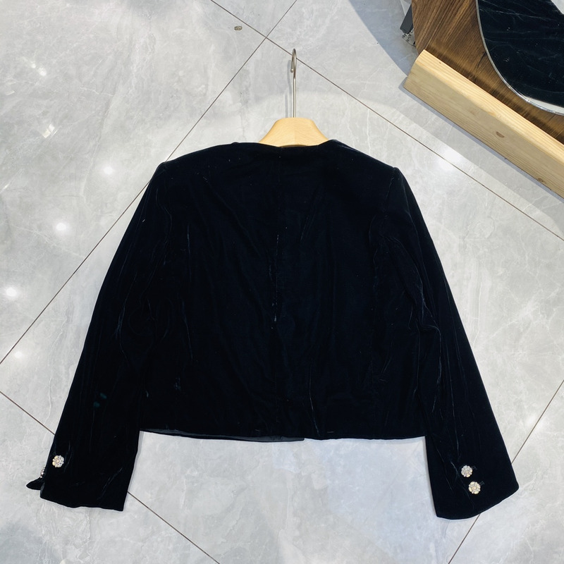 Ch*el logo embroidered short jacket black