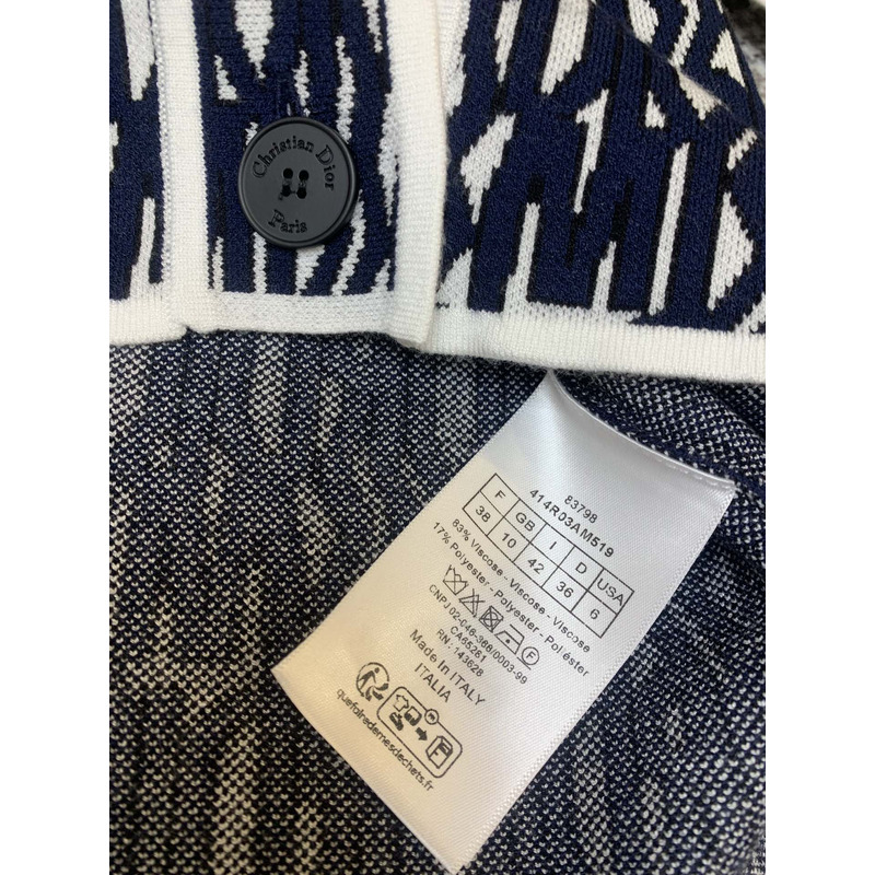 D*or short-sleeved jacket allover motif white technical knit with navy blue