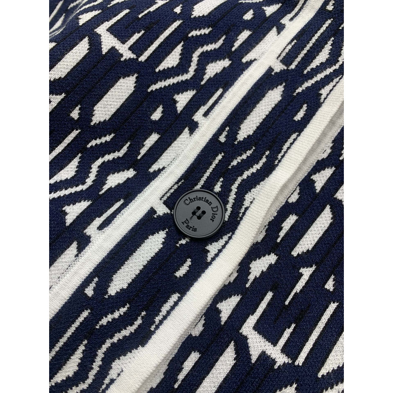 D*or short-sleeved jacket allover motif white technical knit with navy blue