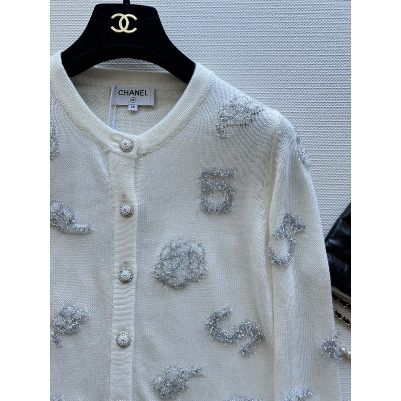 Ch*el camellia cardigan in white