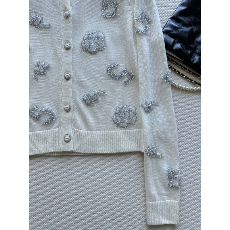 Ch*el camellia cardigan in white