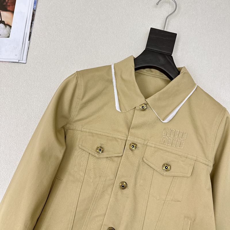 Miu Miu Logo Chino Jacket In Khaki