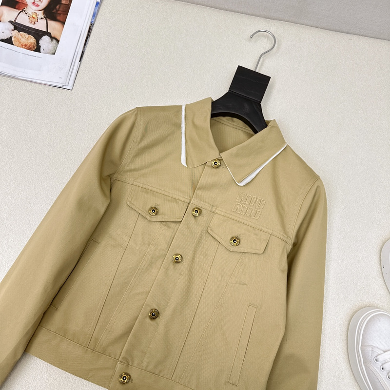 Miu Miu Logo Chino Jacket In Khaki