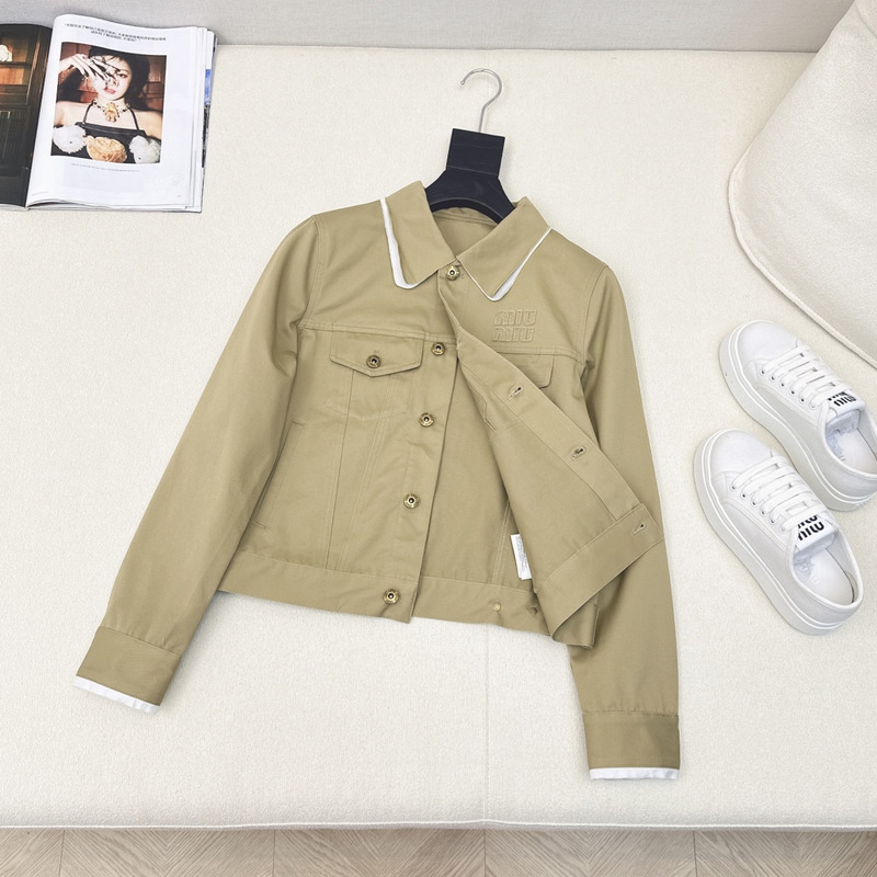Miu Miu Logo Chino Jacket In Khaki