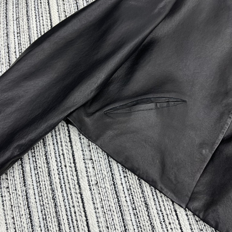 Pra*a collarless leather jacket black