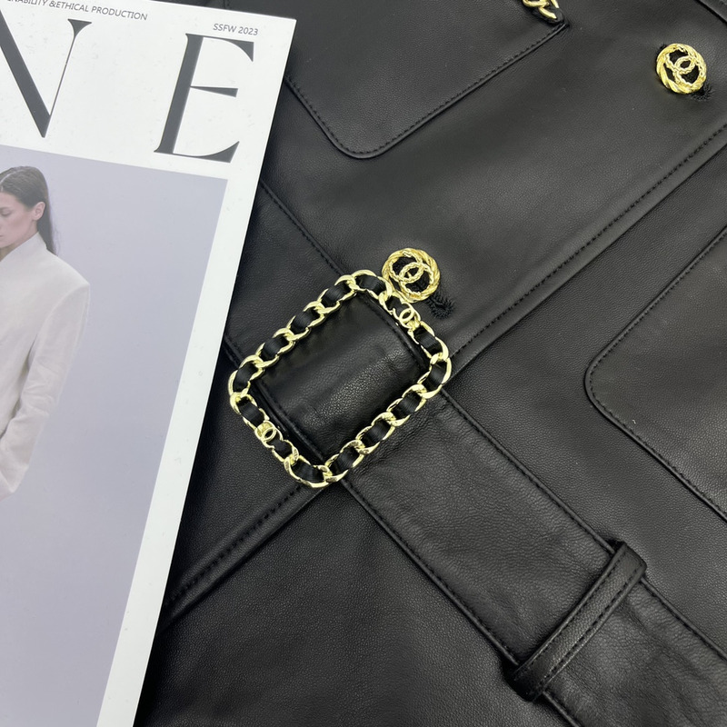 Ch*el lambskin single breasted waistcoat black