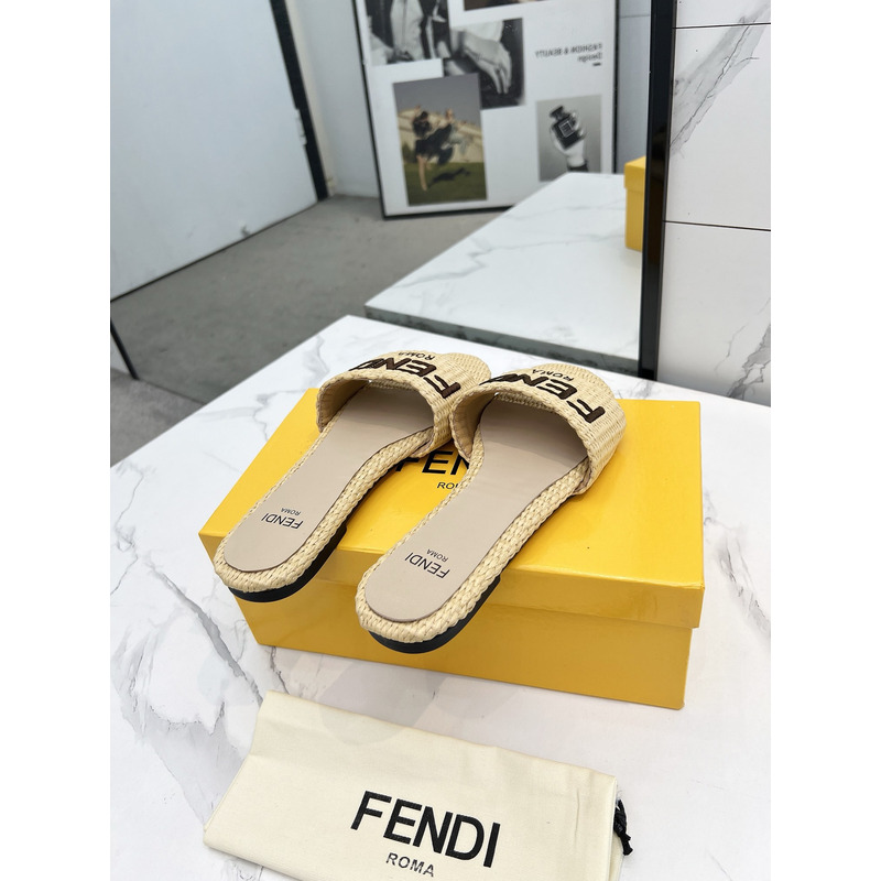 F**di signature cotton fibre slides beige