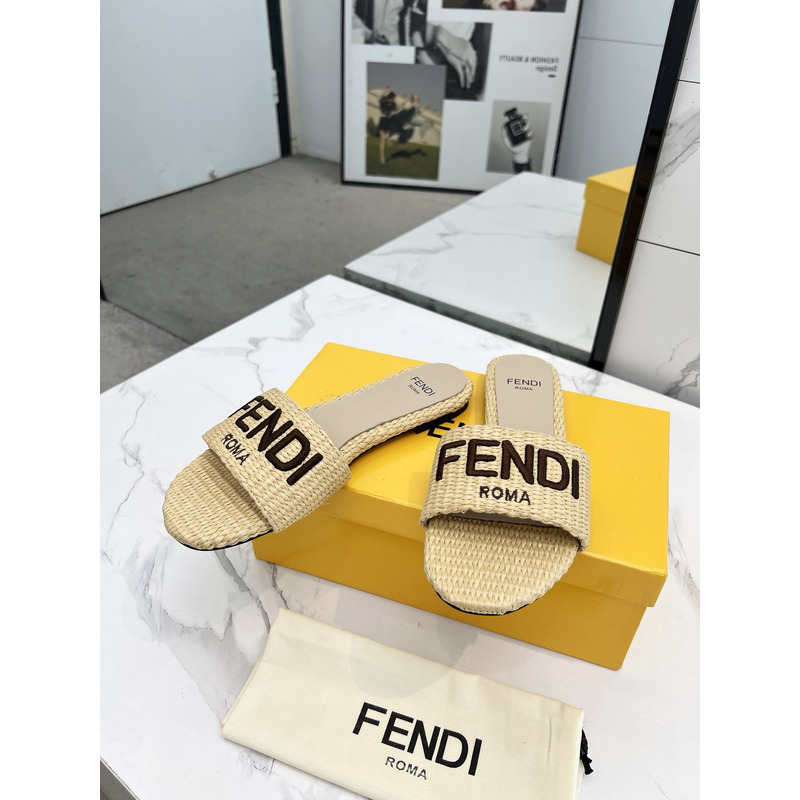 F**di signature cotton fibre slides beige