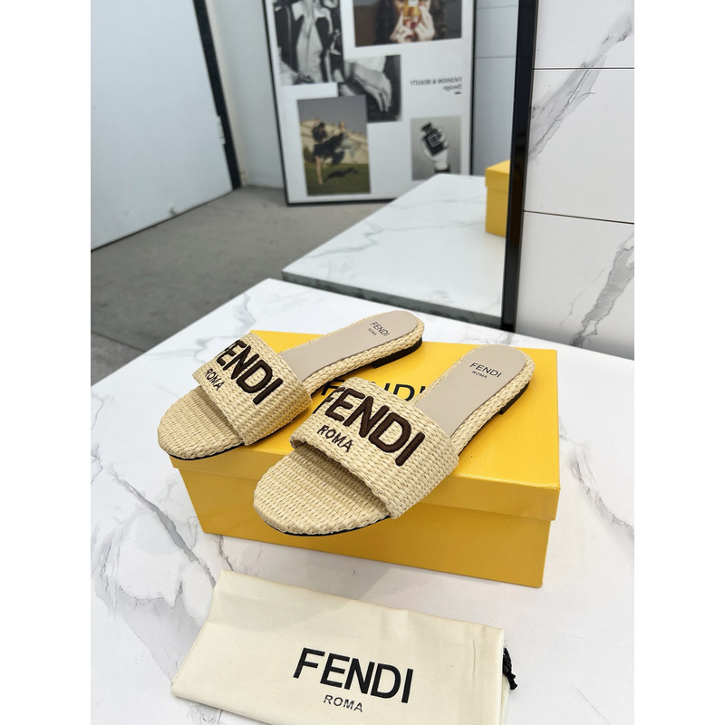 F**di signature cotton fibre slides beige