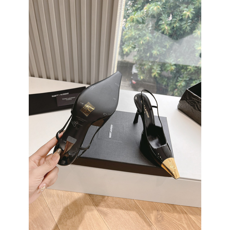 Saint Laurent Jeanne Slingback Pumps In Smooth Leather Black