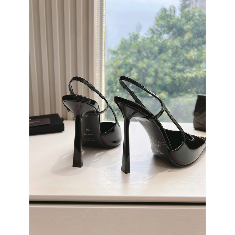 Saint Laurent Jeanne Slingback Pumps In Smooth Leather Black