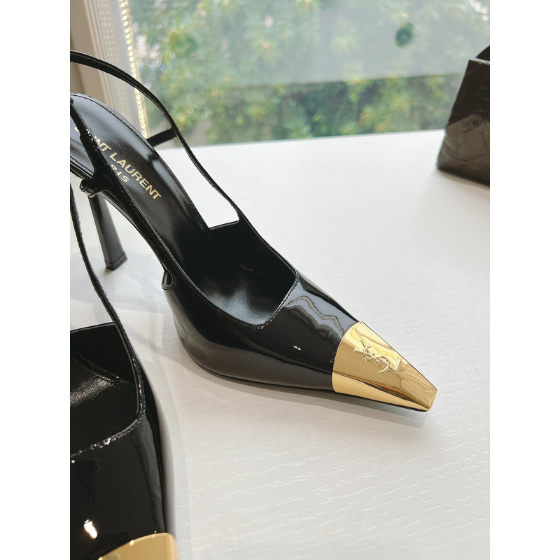 Saint Laurent Jeanne Slingback Pumps In Smooth Leather Black