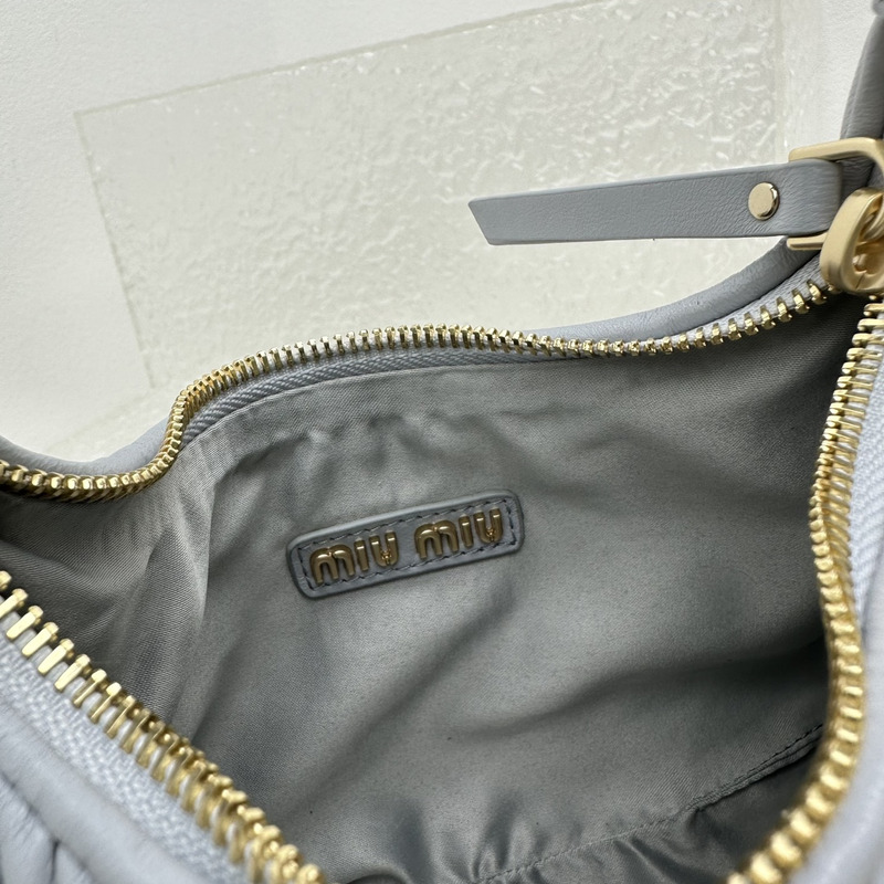 Miu Miu Wander Matelassé Nappa Leather Half Moon Bag Blue