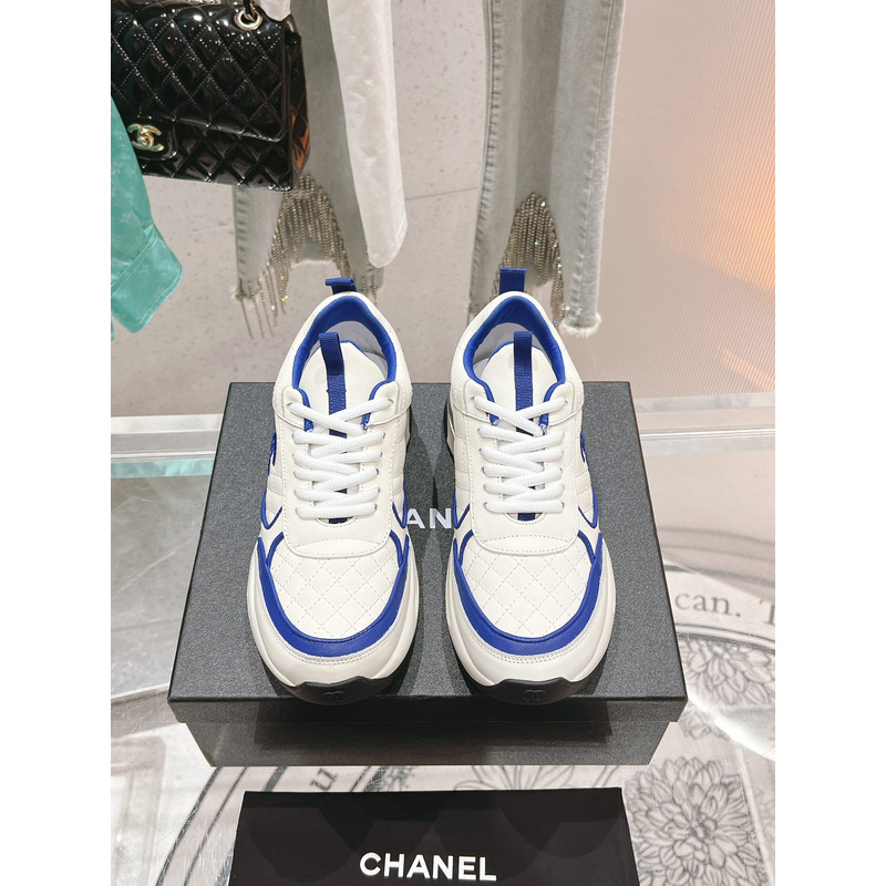 Ch*el leather sneakers white and blue