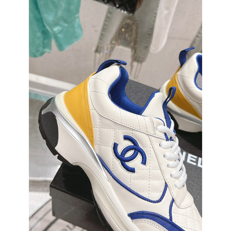 Ch*el leather sneakers white and blue