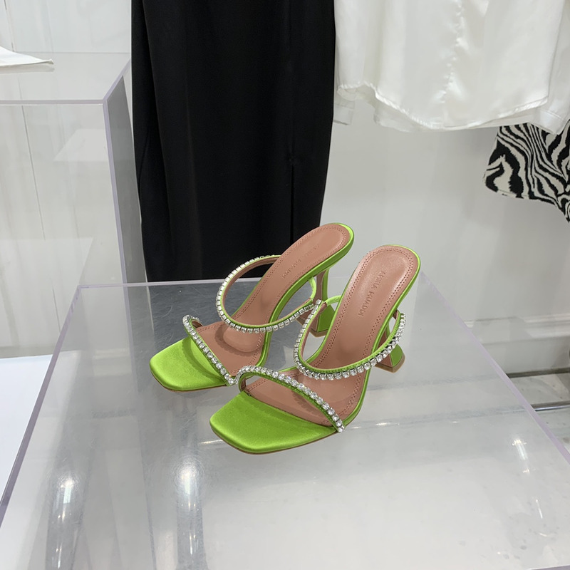 Amina Muaddi Gilda Slipper Green and White Crystals