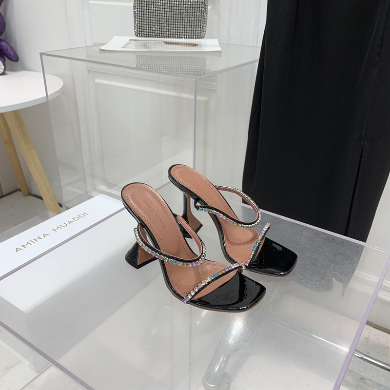 Amina Muaddi Gilda Slipper Black and Multi-Colored Crystals