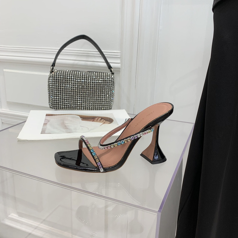 Amina Muaddi Gilda Slipper Black and Multi-Colored Crystals