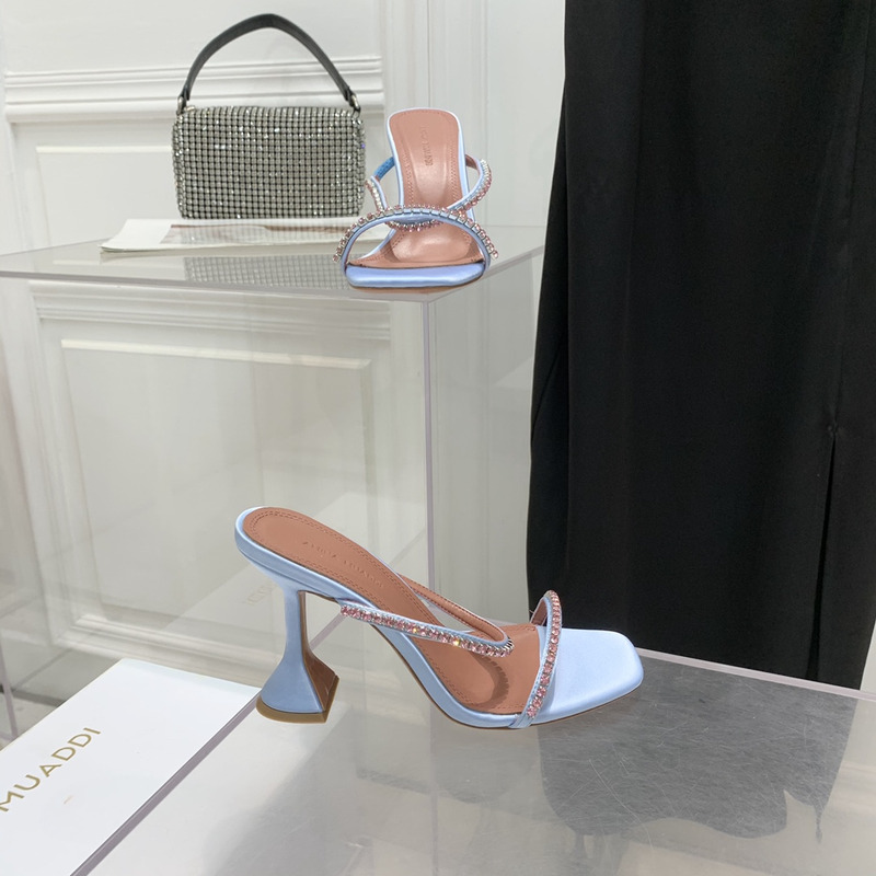 Amina Muaddi Gilda Slipper Blue and Pink Crystals