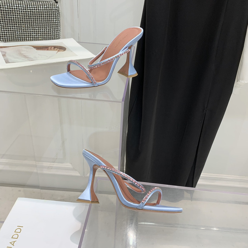 Amina Muaddi Gilda Slipper Blue and Pink Crystals