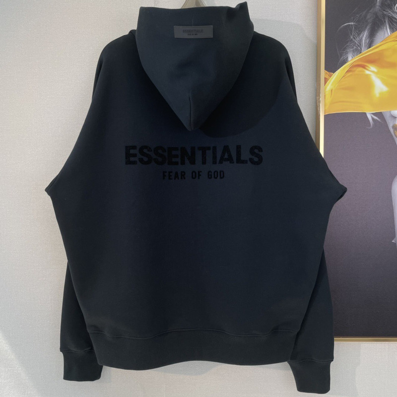 Essentials Logo Embroidered Stretch Hoodie Black