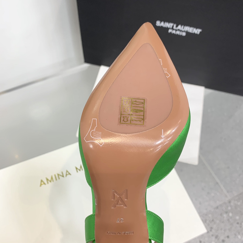 Amina Muaddi Begum Crystal Satin Slingback Pumps Bright Green