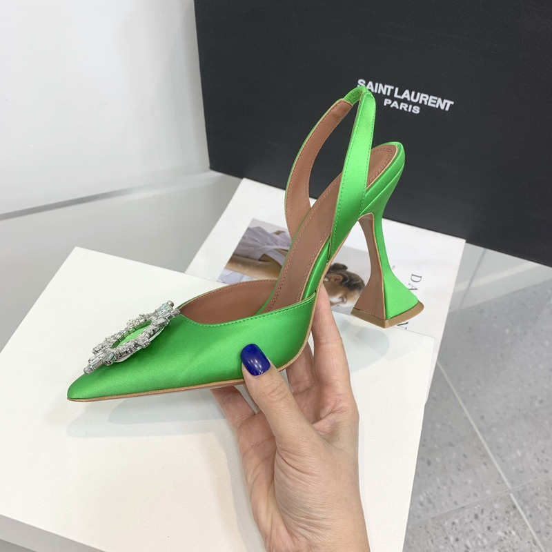 Amina Muaddi Begum Crystal Satin Slingback Pumps Bright Green