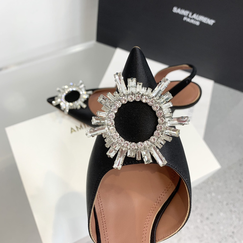 Amina Muaddi  Begum Sling Silver Mirror Black