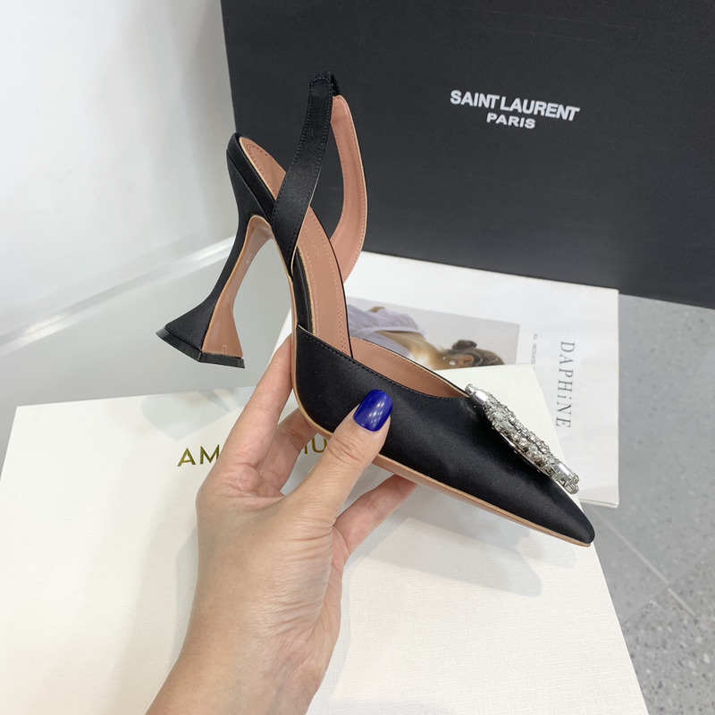 Amina Muaddi  Begum Sling Silver Mirror Black