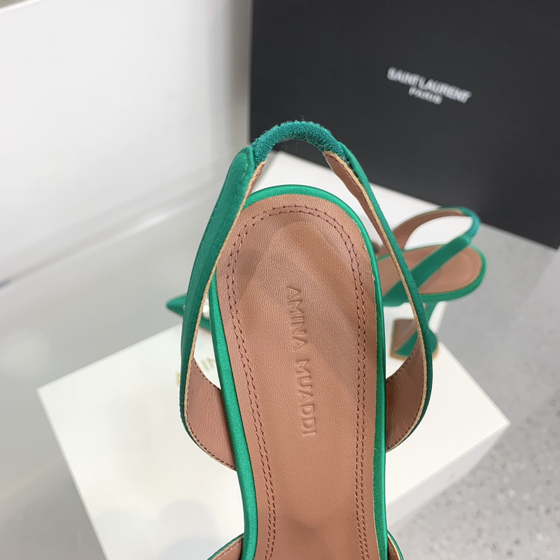 Amina Muaddi  Begum Sling Silver Mirror Dark Green