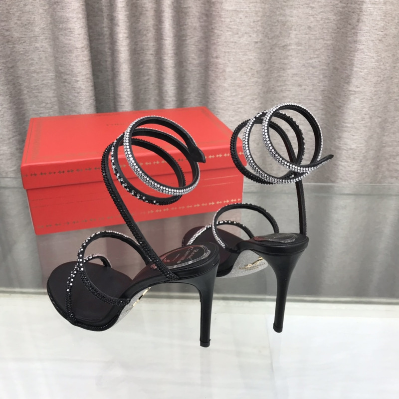 Rene Caovilla Cleo Sandal With Black And Silver Crystals 105