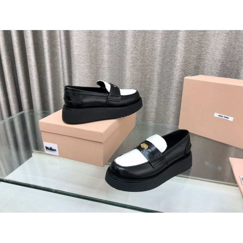 Miumiu Leather Penny Loafers Black And White