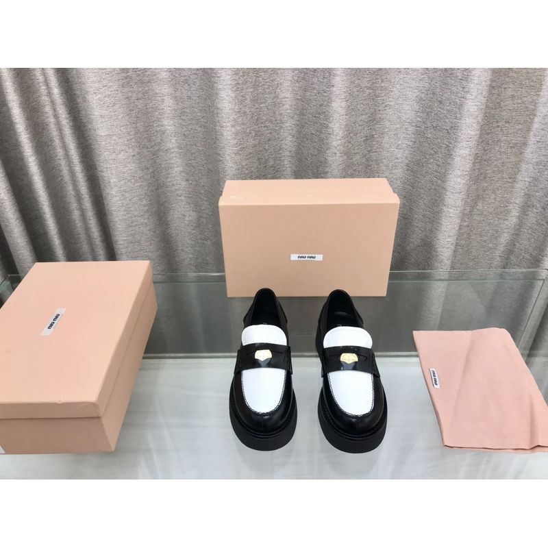 Miumiu Leather Penny Loafers Black And White