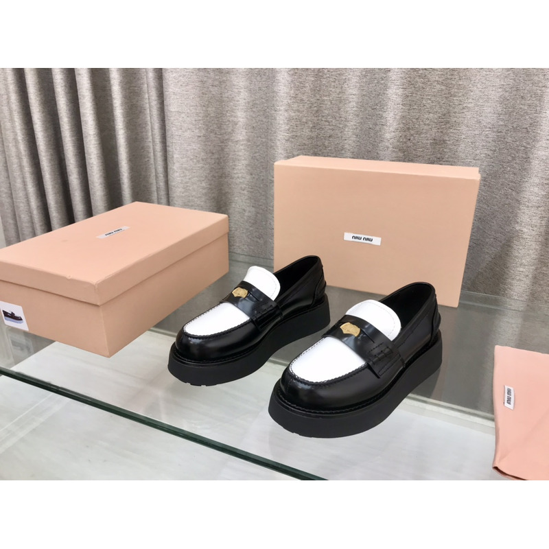 Miumiu Leather Penny Loafers Black And White