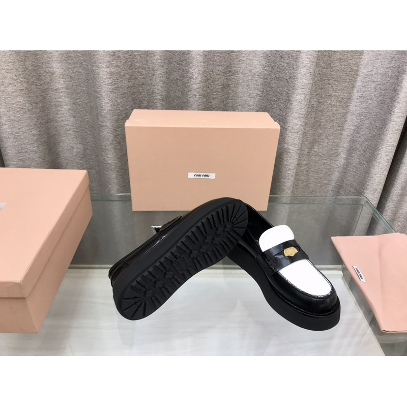 Miumiu Leather Penny Loafers Black And White