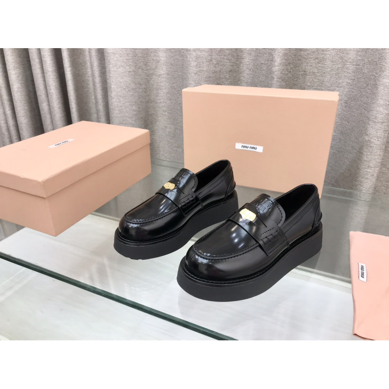 Miumiu Leather Penny Loafers Black