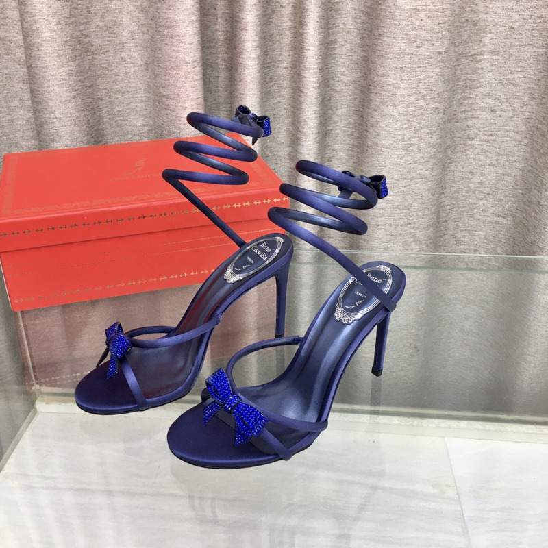 Rene Caovilla Cleo Bow Sandals 105 Midnight Blue