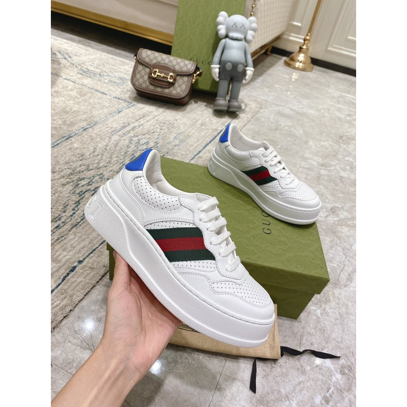 G*u*i web accent leather sneakers white