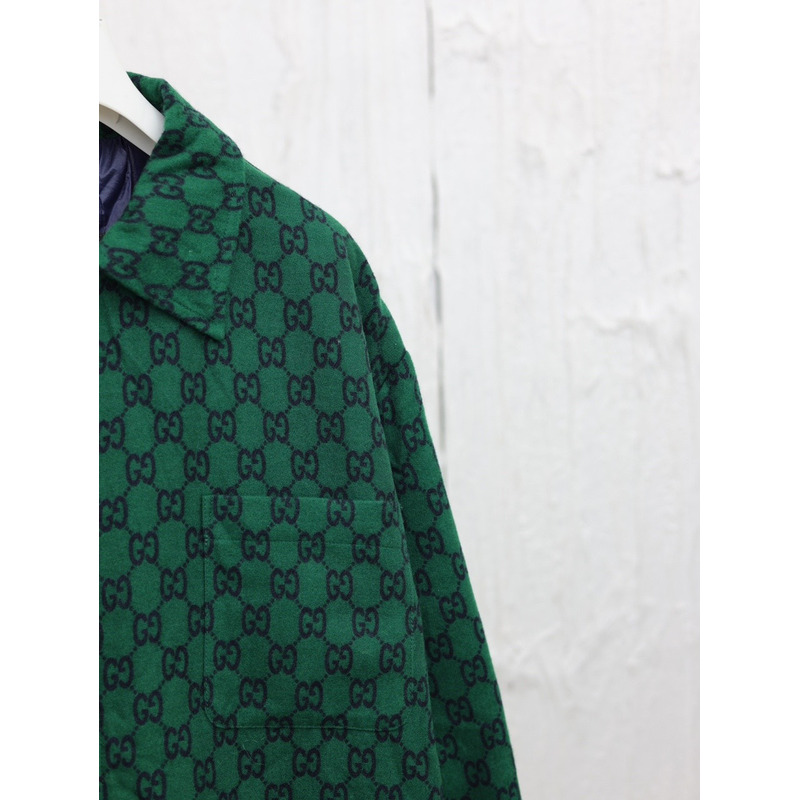 G*u*i gg wool flannel padded overshirt in green