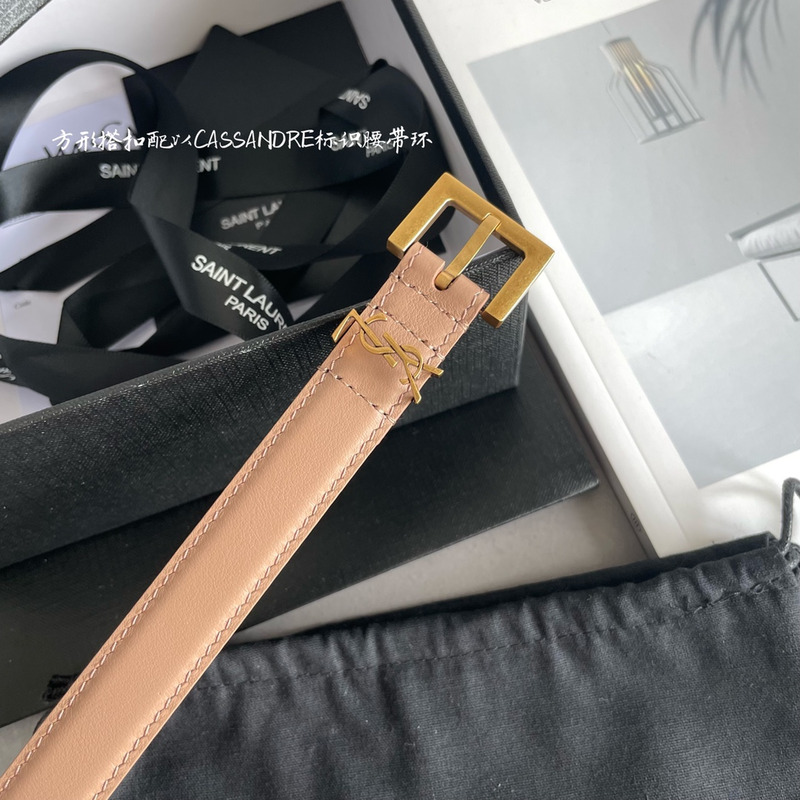 Saint Laurent Cassandre Thin Belt Beige